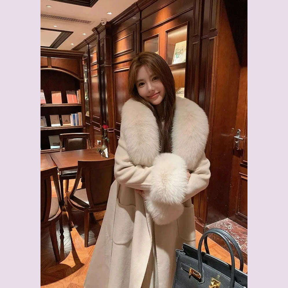 Winter super fluffy warm real fox fur collar down jacket cotton coat leather collar sleeve real fur universal scarf