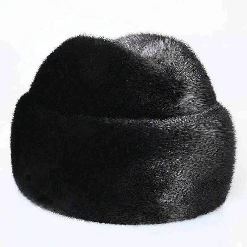 Winter Thickened Genuine Mink Fur Bomber Hat For Man Black/Brown Tag Elderly Ear Warm Chapeau Motorcycle Russian Style Mink Caps