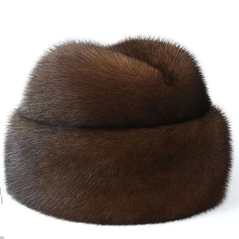 Winter Thickened Genuine Mink Fur Bomber Hat For Man Black/Brown Tag Elderly Ear Warm Chapeau Motorcycle Russian Style Mink Caps