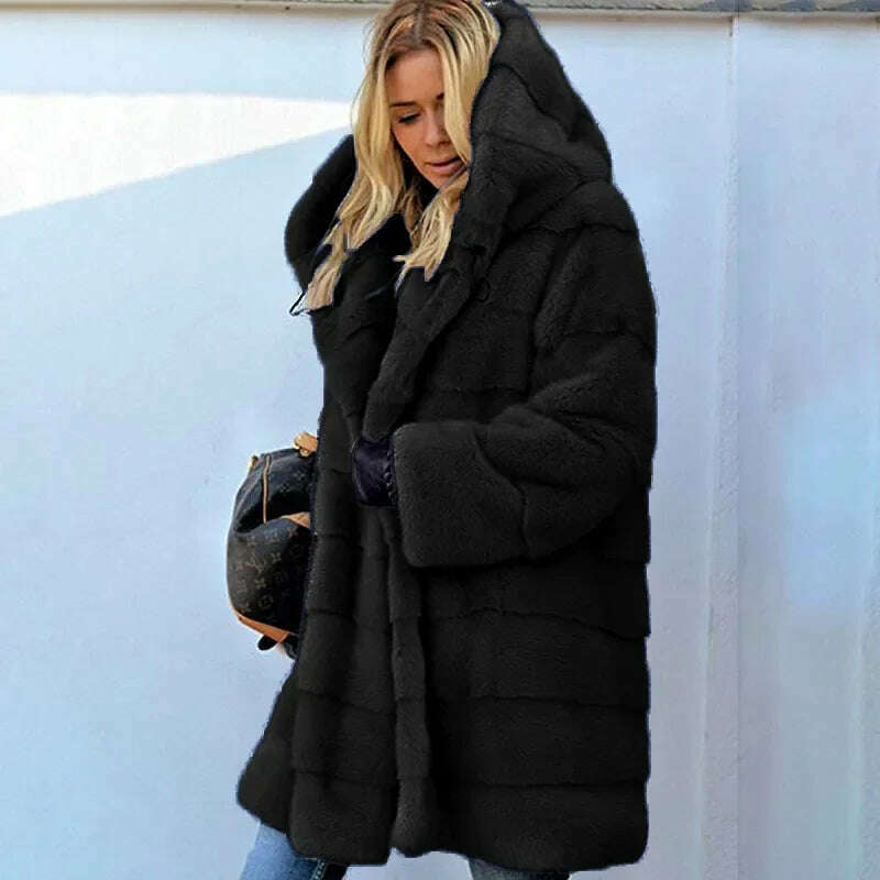 Winter Women High Quality Faux Rabbit Fur Coat Luxury Long Fur Coat Loose Lapel OverCoat Thick Warm Female Plush Coats Black 6XL