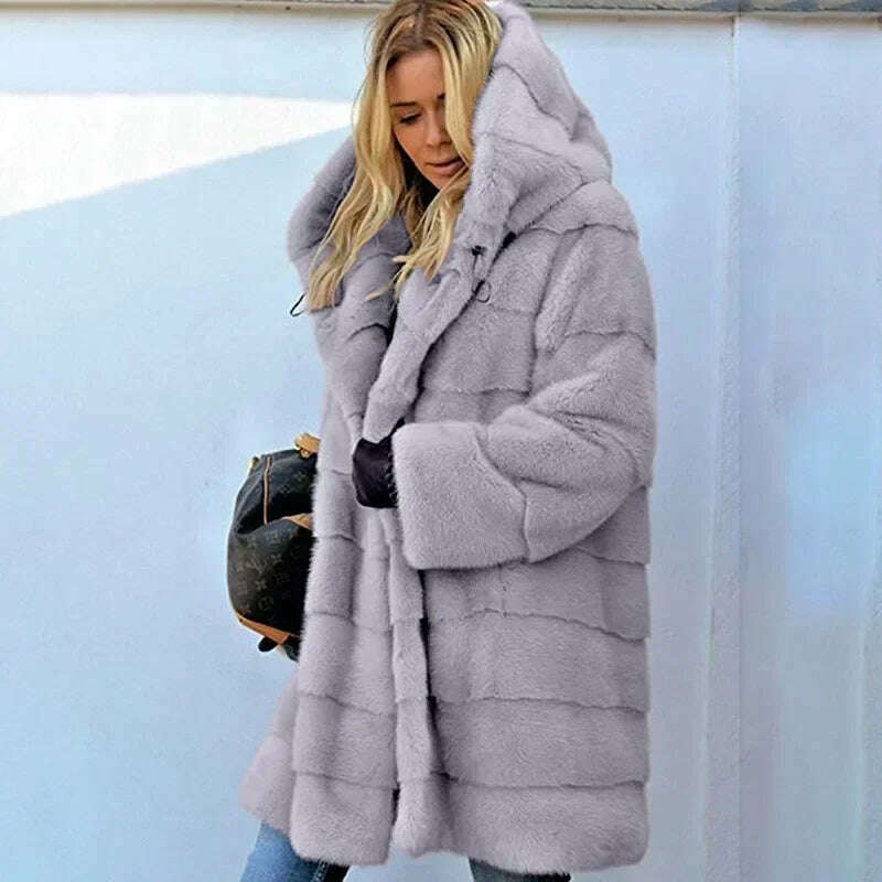 Winter Women High Quality Faux Rabbit Fur Coat Luxury Long Fur Coat Loose Lapel OverCoat Thick Warm Female Plush Coats Black 6XL