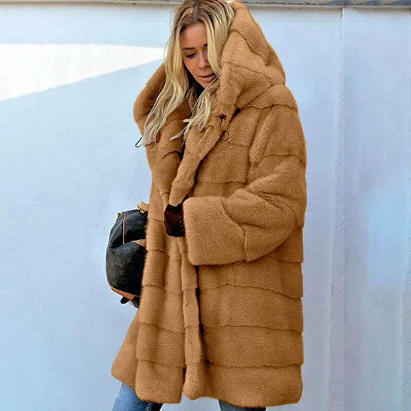 Winter Women High Quality Faux Rabbit Fur Coat Luxury Long Fur Coat Loose Lapel OverCoat Thick Warm Female Plush Coats Black 6XL