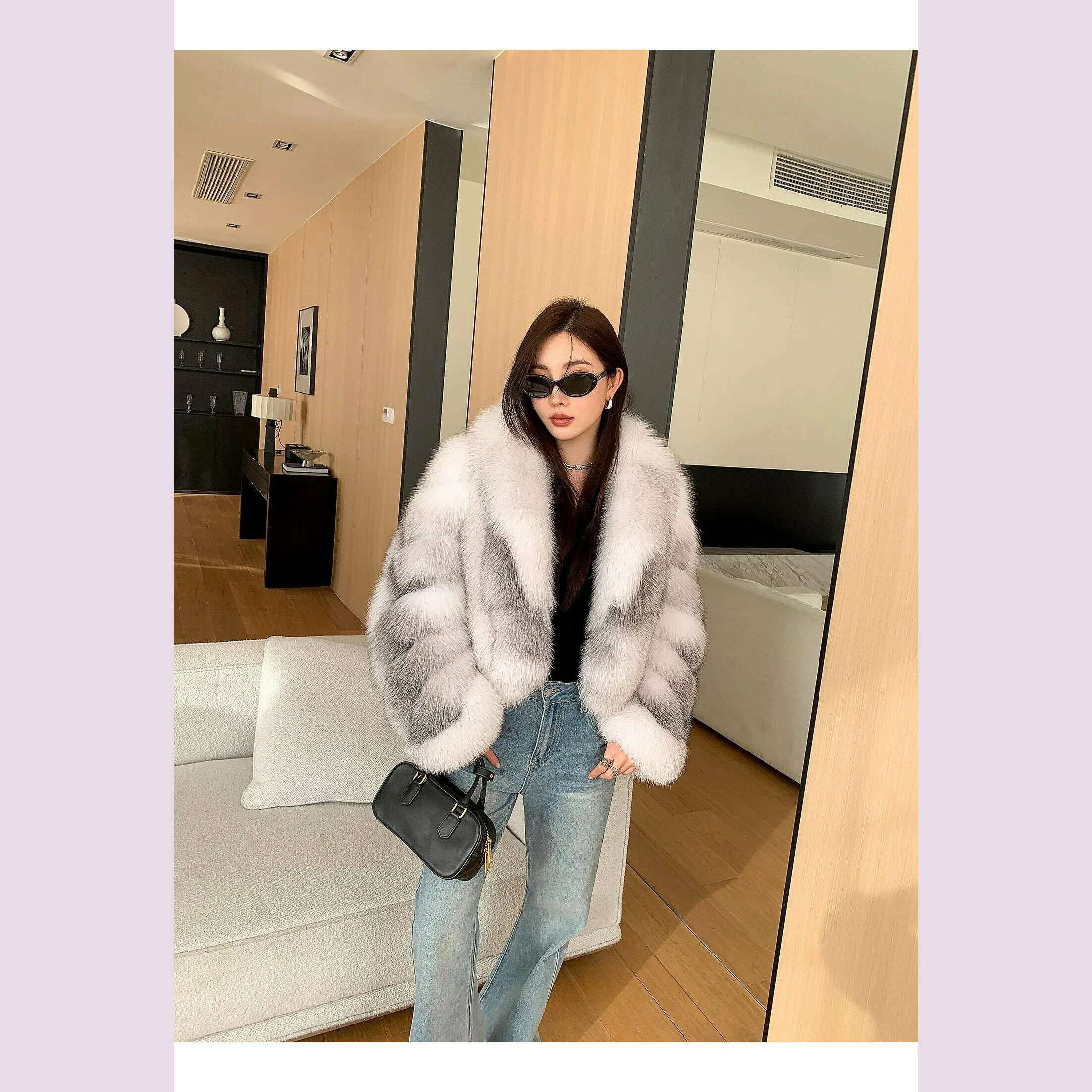 Women's Fur Real Fox Fur Coat Long Sleeve Luxury Natural Fox Cloth Turn Down Collar