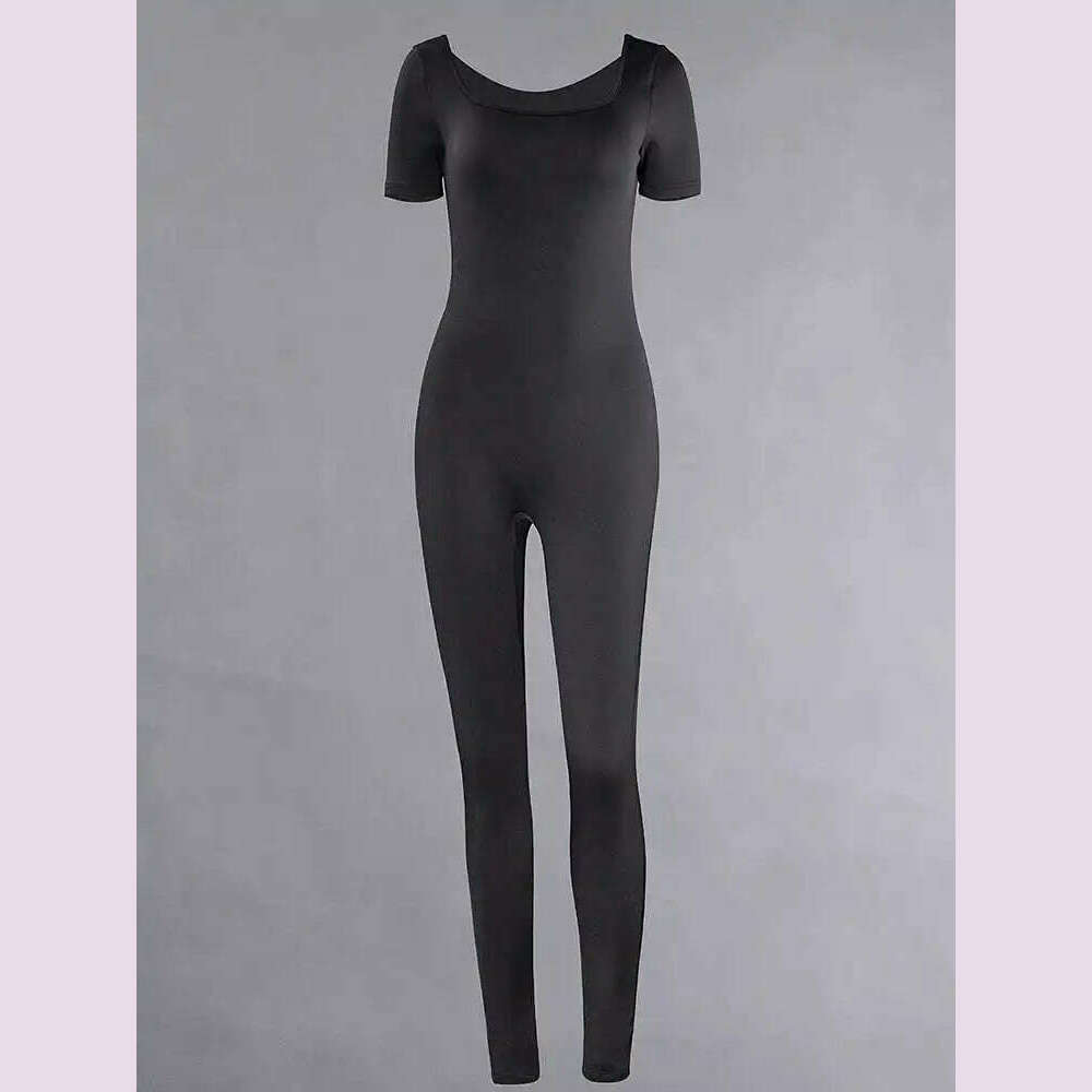 Women's Rompers Short Sleeve Solid Skinny Bodycon Jumpsuits Fashion Sports Fiess Casual Activity Streetwear Overalls
