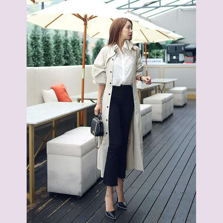 Women's Trench Coat with Sashes, Long Sleeve, Elegant, Whole Colored, Work Wear, Spring, Autumn, SL102