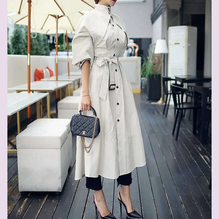 Women's Trench Coat with Sashes, Long Sleeve, Elegant, Whole Colored, Work Wear, Spring, Autumn, SL102
