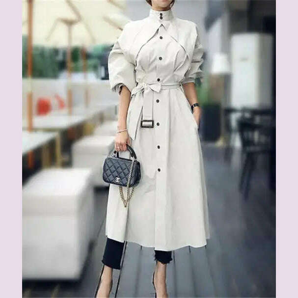 Women's Trench Coat with Sashes, Long Sleeve, Elegant, Whole Colored, Work Wear, Spring, Autumn, SL102