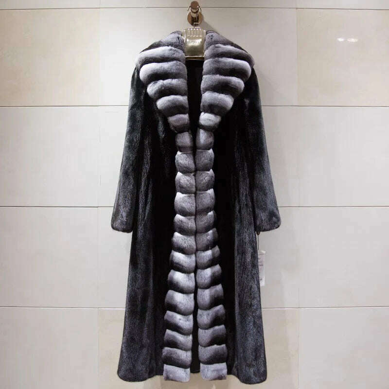Women's velvet mink coat long winter warm trench shawl fur coat whole mink