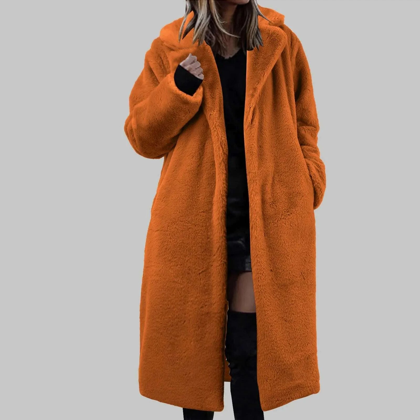 Womens Winter Warm Lapel Faux Fuzzy Coat Jacket Overcoat Mink Fleece Spliced Mid Length Coat Suit plus Raincoat Women