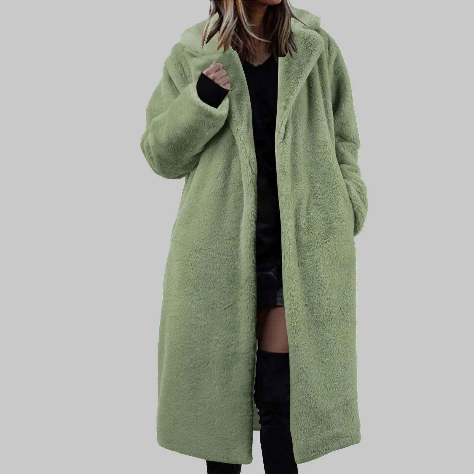 Womens Winter Warm Lapel Faux Fuzzy Coat Jacket Overcoat Mink Fleece Spliced Mid Length Coat Suit plus Raincoat Women