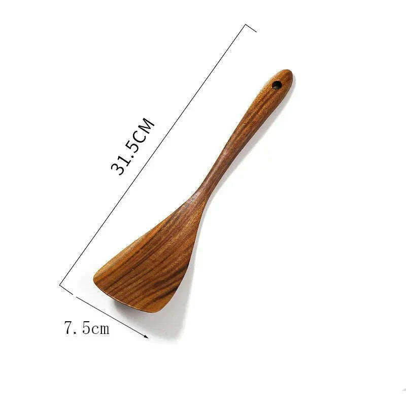 Wooden Kitchen Spoon Long Rice Colander Soup Skimmer Cooking Soup Spoons Scoop Kitchen Tool Thailand Teak Natural Wood