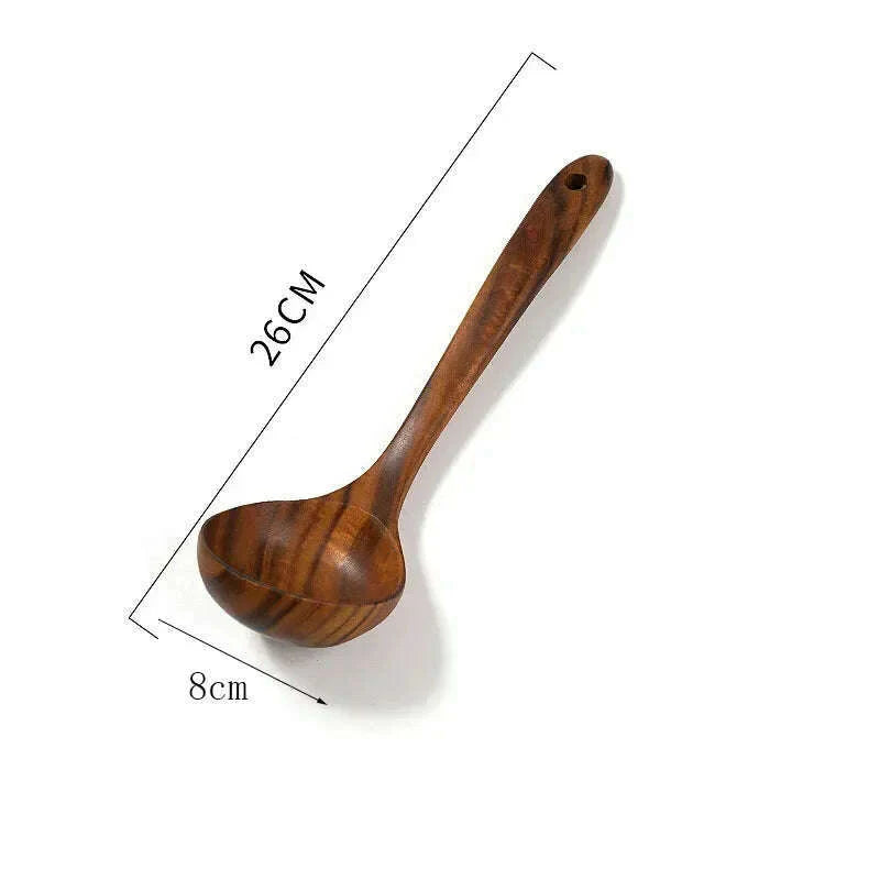Wooden Kitchen Spoon Long Rice Colander Soup Skimmer Cooking Soup Spoons Scoop Kitchen Tool Thailand Teak Natural Wood