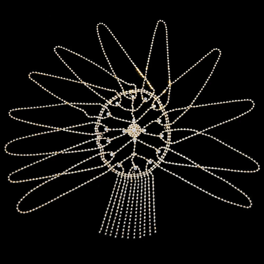 XSBODY Flash Long Tassel Hair Chain Rhinestone Head Chain for Women Nightclub Crystal Headband Hat Bridal Headpiece Jewelry