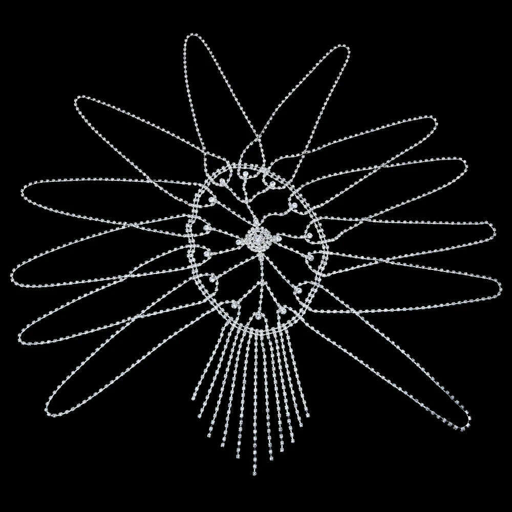 XSBODY Flash Long Tassel Hair Chain Rhinestone Head Chain for Women Nightclub Crystal Headband Hat Bridal Headpiece Jewelry
