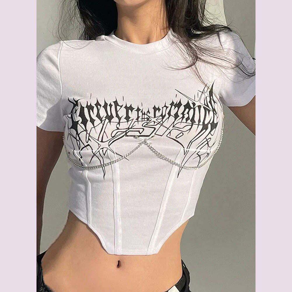 Y2K Crop Top Female O Neck T Shirt White Corset Top Solid Streetwear Skinny Short Sleeve Tees Graphic T Shirts Women's Clothing