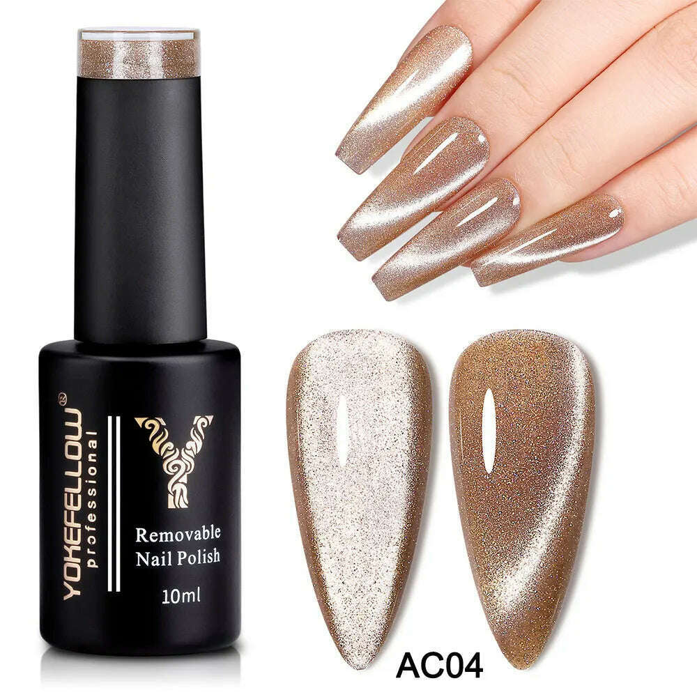 YOKEFELLOW 10ml 9D Cat Magnetic Gel Polish Semi Permanent Soak Off Rainbow Glitter Nail Gel Polish UV Gel Varnish For Manicure