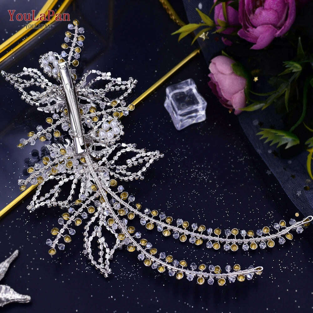 YouLaPan Alloy Flower Bridal Hair Accessories Wedding Hair Clips Rhinestone Side Hairpin Women Crystal Wedding Headdress HP254