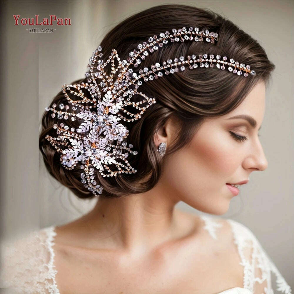 YouLaPan Alloy Flower Bridal Hair Accessories Wedding Hair Clips Rhinestone Side Hairpin Women Crystal Wedding Headdress HP254
