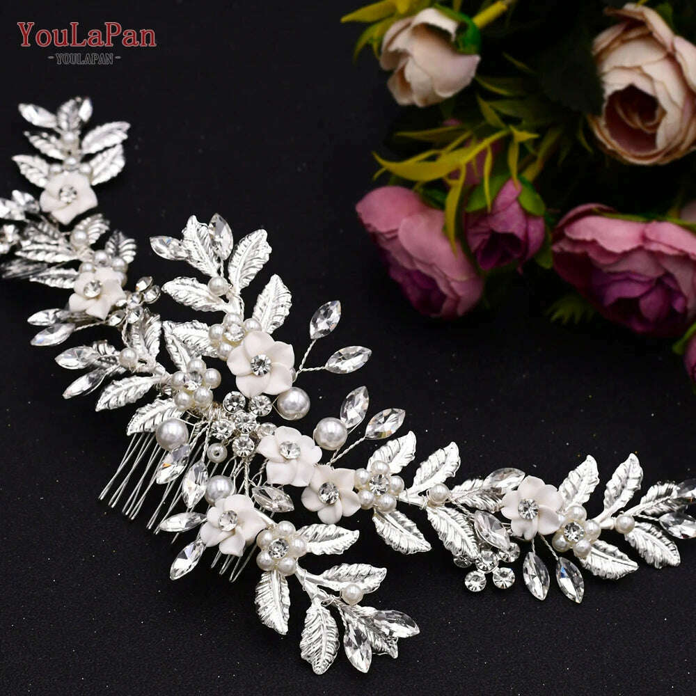 YouLaPan Alloy Flower Bridal Hair Accessories Wedding Hair Clips Rhinestone Side Hairpin Women Crystal Wedding Headdress HP254