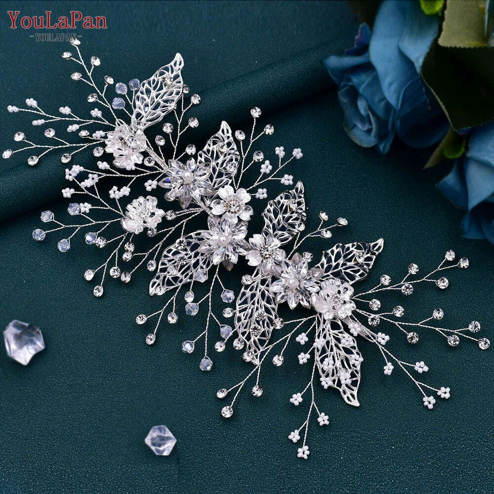 YouLaPan Alloy Flower Bridal Hair Accessories Wedding Hair Clips Rhinestone Side Hairpin Women Crystal Wedding Headdress HP254