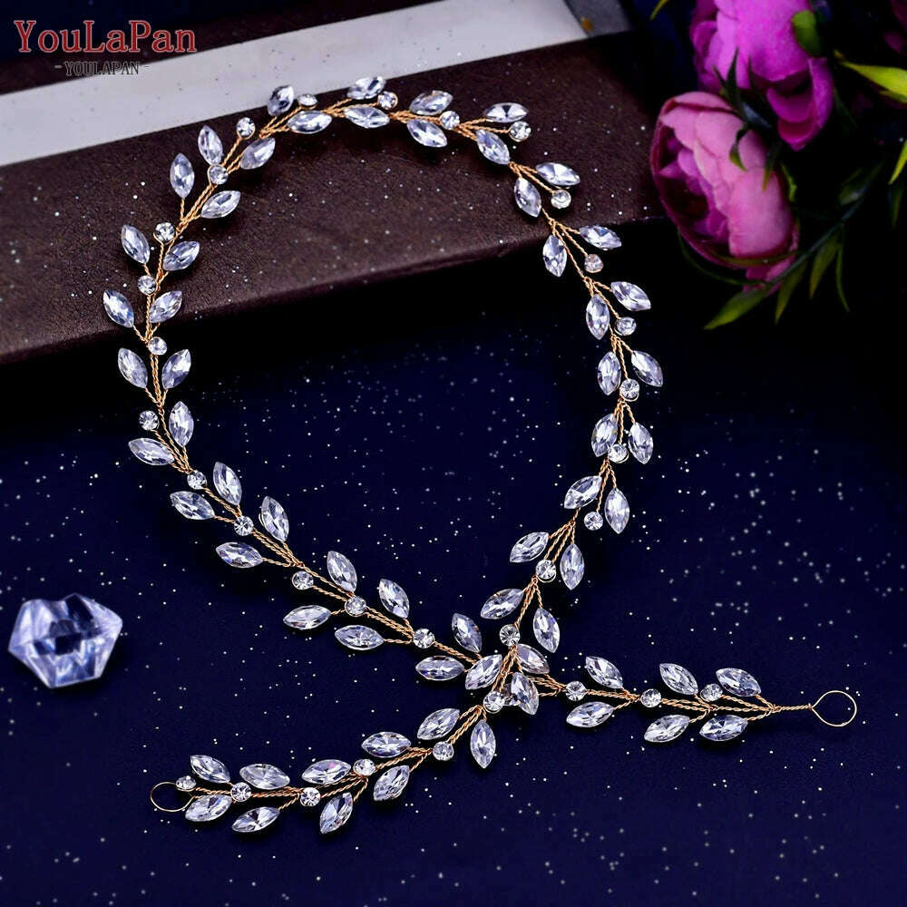 YouLaPan HP282 Wedding Headband Alloy Flower Leaf Hair Tiara Rhinestone Headpiece Bridal Headwear Hair Accessories Head Jewelry
