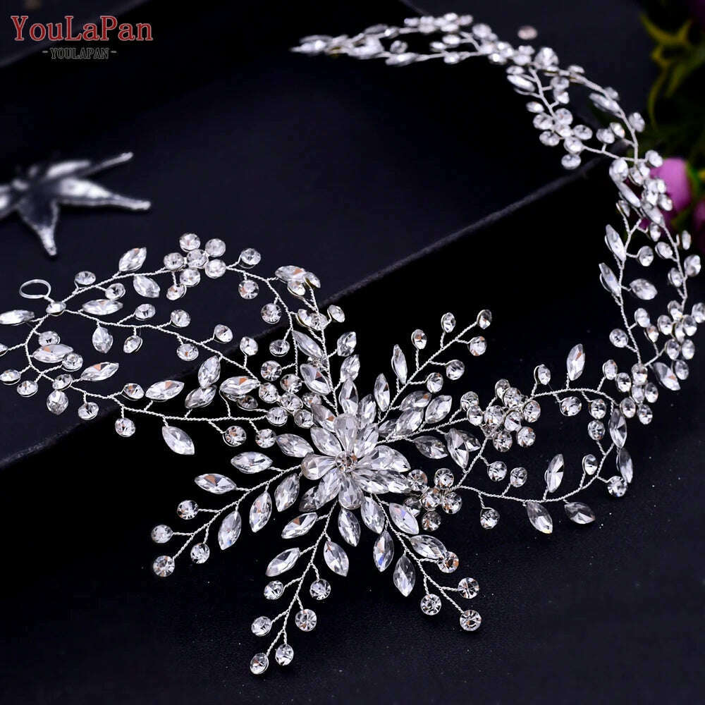 YouLaPan HP282 Wedding Headband Alloy Flower Leaf Hair Tiara Rhinestone Headpiece Bridal Headwear Hair Accessories Head Jewelry