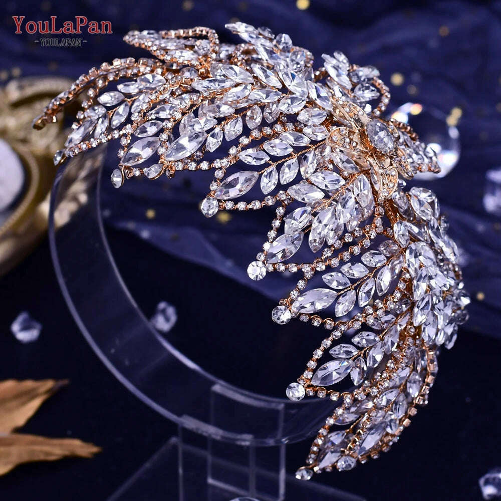 YouLaPan HP282 Wedding Headband Alloy Flower Leaf Hair Tiara Rhinestone Headpiece Bridal Headwear Hair Accessories Head Jewelry