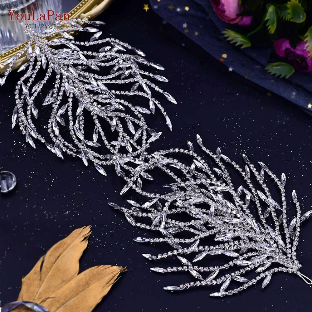 YouLaPan HP282 Wedding Headband Alloy Flower Leaf Hair Tiara Rhinestone Headpiece Bridal Headwear Hair Accessories Head Jewelry