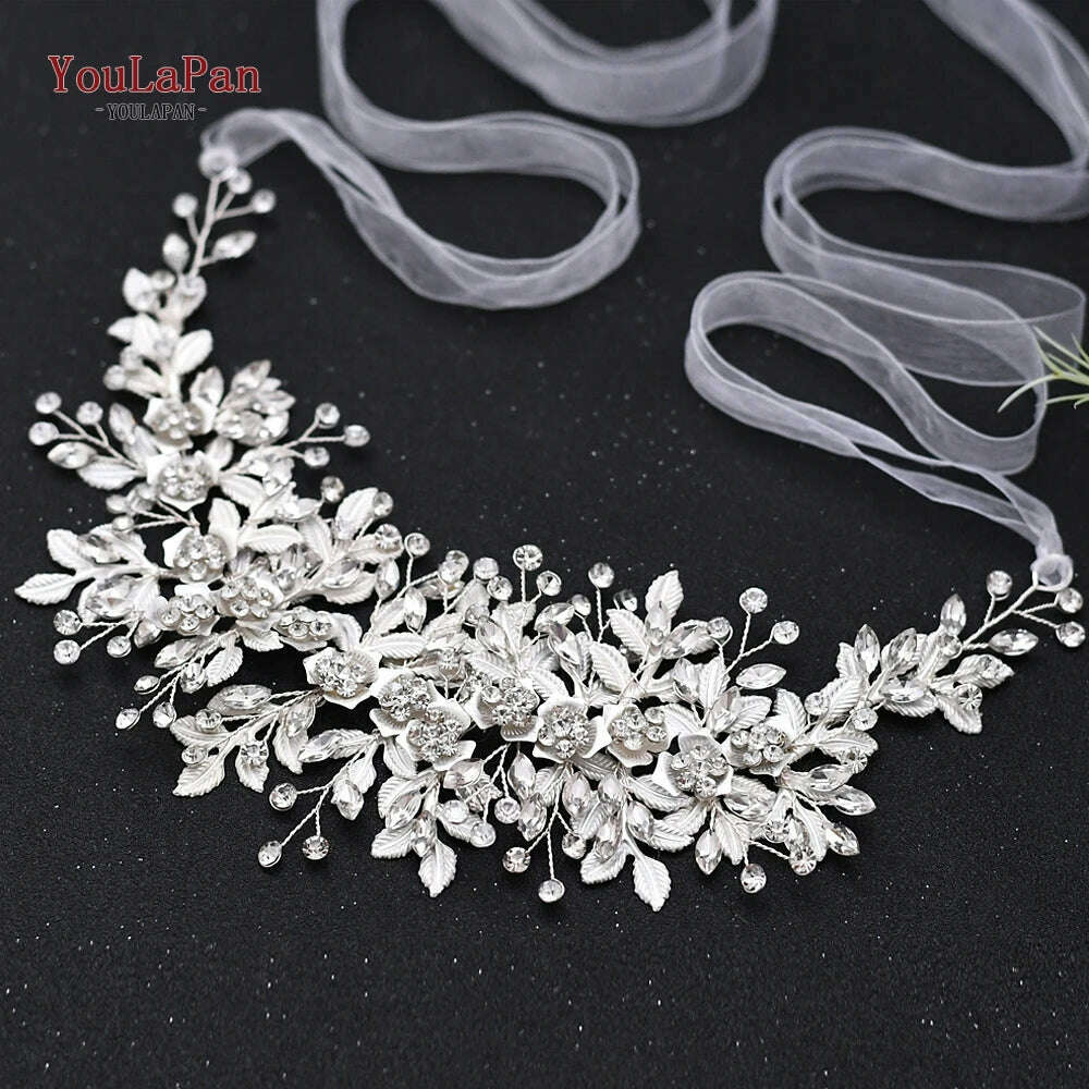 YouLaPan HP282 Wedding Headband Alloy Flower Leaf Hair Tiara Rhinestone Headpiece Bridal Headwear Hair Accessories Head Jewelry