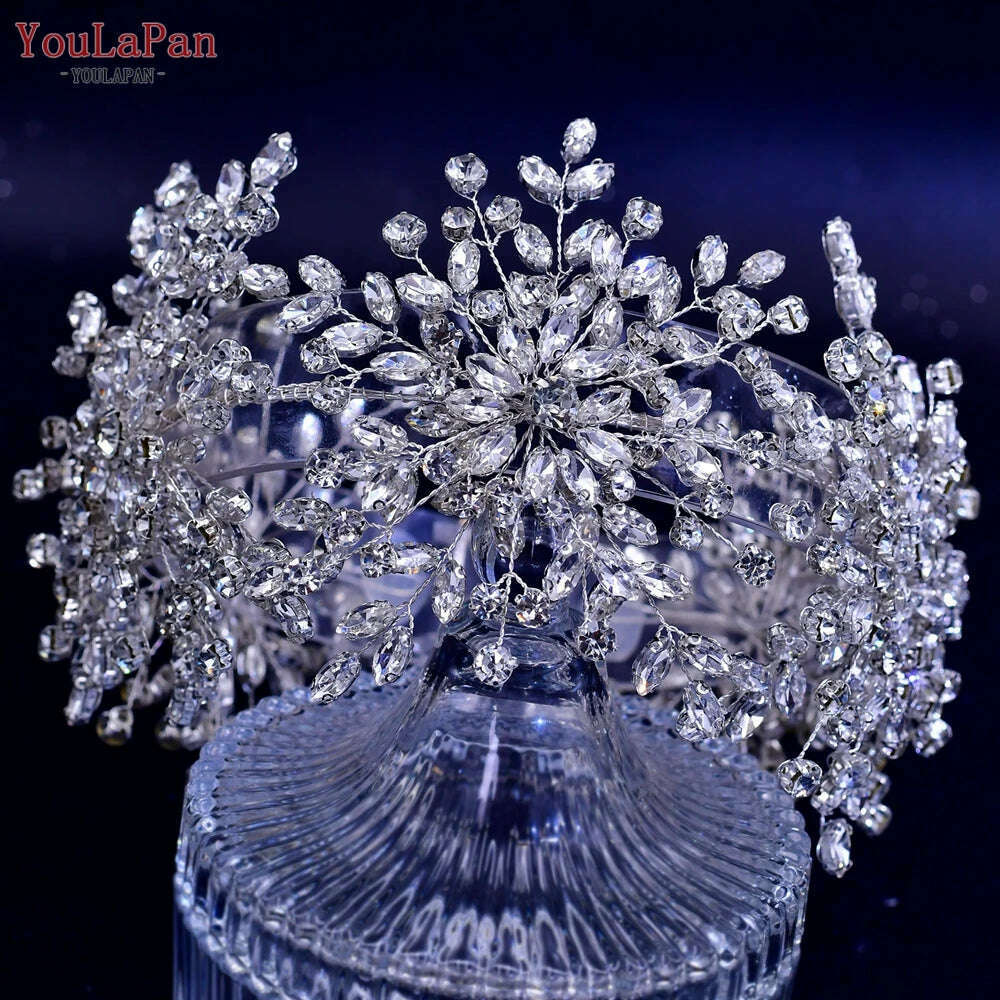 YouLaPan HP389 Bridal Tiara Rhinestone Woman Headband Wedding Hair Accessory Pageant Headwear Silver Gold Color Bride Headpiece