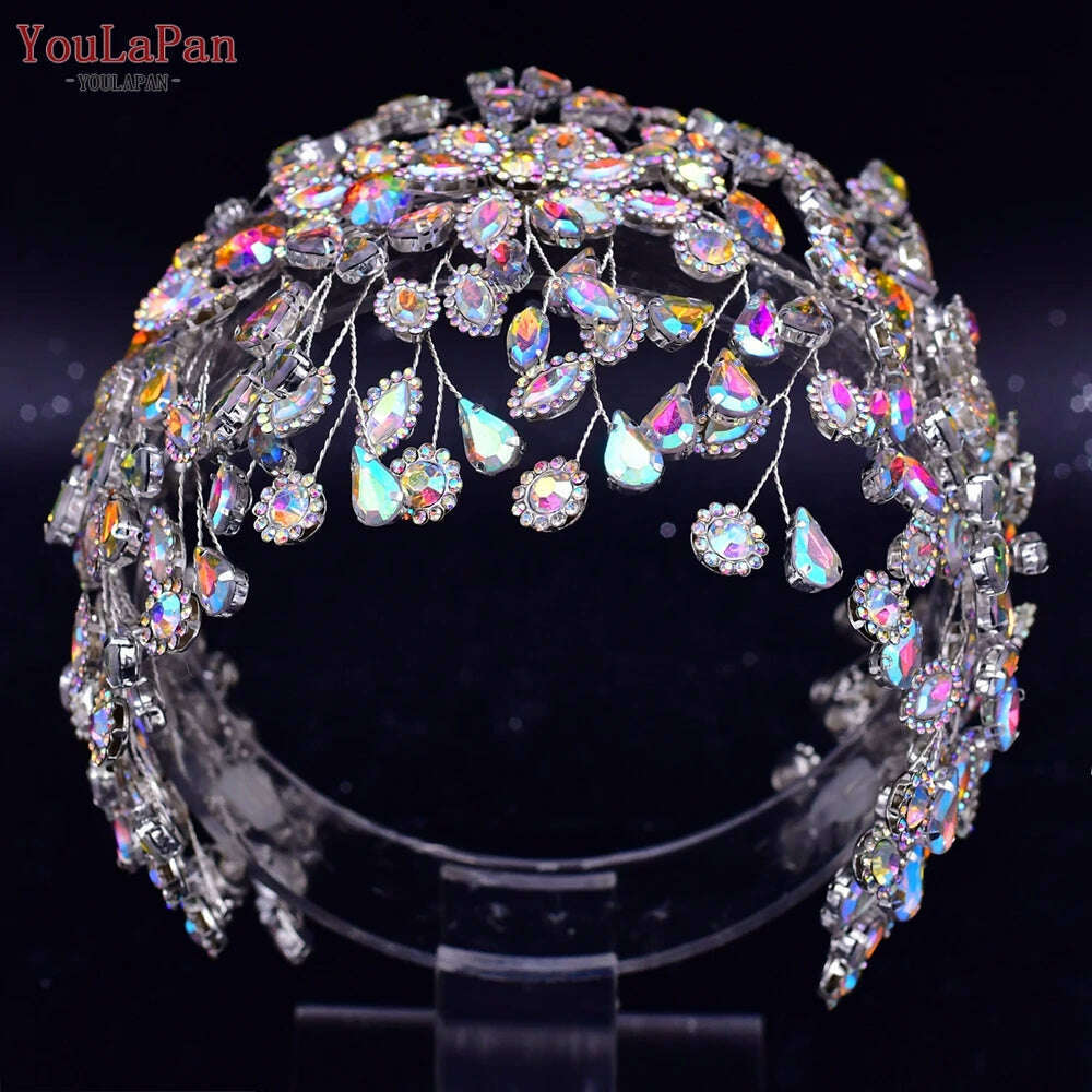YouLaPan Trendy Bridal Hair Hoop Colorful Rhinestone Wedding Crown Handmade Bride Tiara Hair Accessories Woman Headband HP193P-C