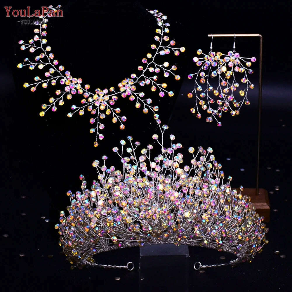 YouLaPan Trendy Bridal Hair Hoop Colorful Rhinestone Wedding Crown Handmade Bride Tiara Hair Accessories Woman Headband HP193P-C