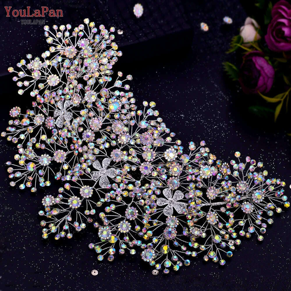 YouLaPan Trendy Bridal Hair Hoop Colorful Rhinestone Wedding Crown Handmade Bride Tiara Hair Accessories Woman Headband HP193P-C