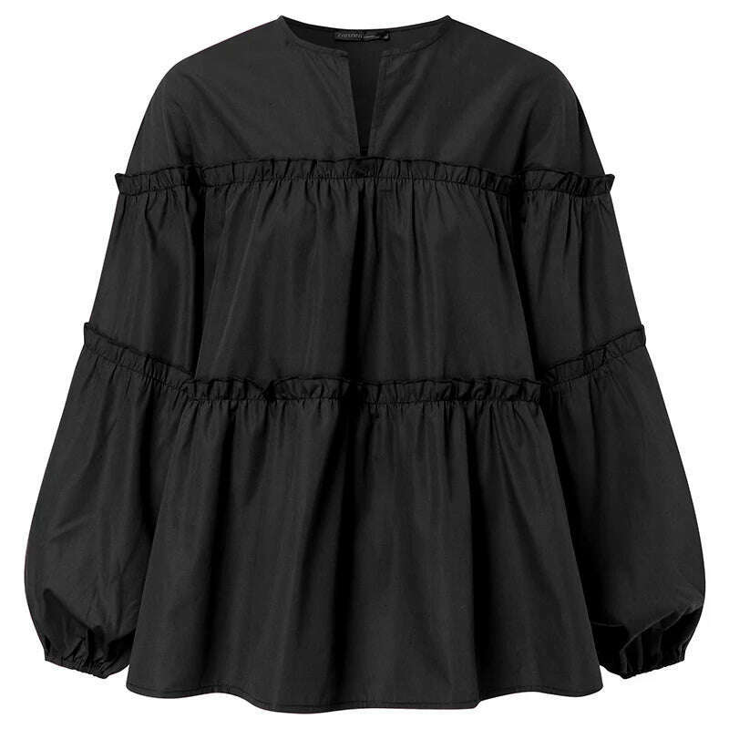 ZANZEA Fashion Women Long Puff Sleeve Blouse Autumn Spring Eelgant Shirt Ruffles Blusas Femininas Mujer Party Work Tops Tunic