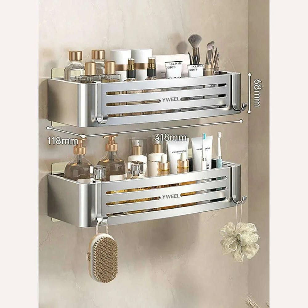1-3 Floors Wall Mounted No Drill Bathroom Shelf Shower Shelf Makeup Organizer Shelf Shampoo Stand Bathroom Accessories