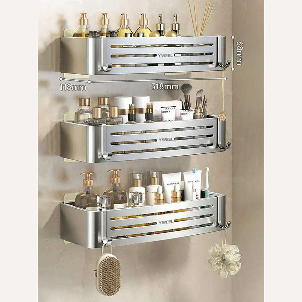 1-3 Floors Wall Mounted No Drill Bathroom Shelf Shower Shelf Makeup Organizer Shelf Shampoo Stand Bathroom Accessories