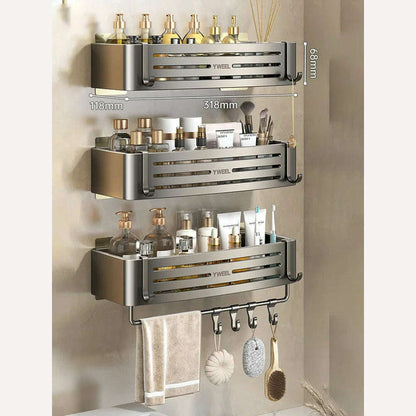 1-3 Floors Wall Mounted No Drill Bathroom Shelf Shower Shelf Makeup Organizer Shelf Shampoo Stand Bathroom Accessories