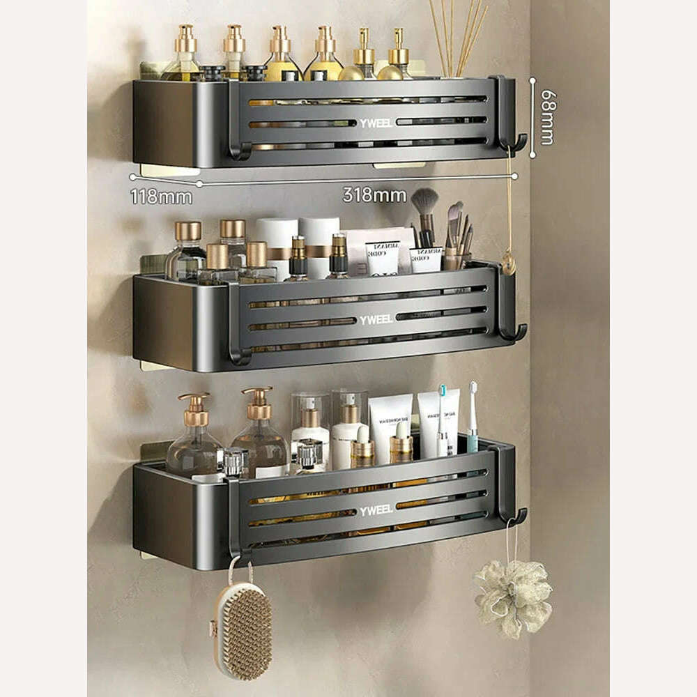 1-3 Floors Wall Mounted No Drill Bathroom Shelf Shower Shelf Makeup Organizer Shelf Shampoo Stand Bathroom Accessories