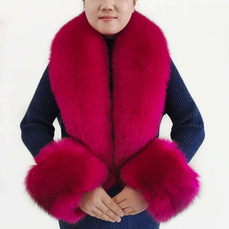 100% Natural Fox Fur Scarf And Cuff Set Women Winter Jacket Fur Collar Authentic Neck Scarves Luxury Fox Fur Warm Neck Warmers