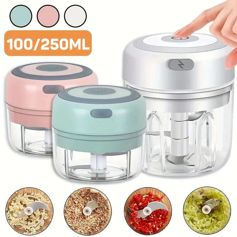 100/250ml Wireless Electric Garlic Masher Vegetable Fruit Cutter Kitchen Gadgets for Home USB Portable Food Crusher Meat Grinder