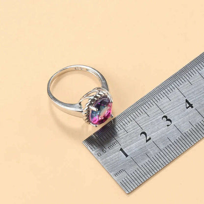 13-Colors Stone 925 Silver Bridal Jewelry Sets Wedding Ring Costume Earrings Pendant Chain Necklace For Women Christmas Gift