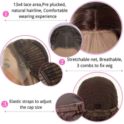 13x4 Lace Front Wig Highlight Brown Synthetic Lace Wigs for Women Pre Plucked 24 Inch Straight Lace Frontal Wigs Blonde Daily