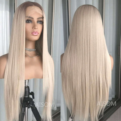 13x4 Lace Front Wig Highlight Brown Synthetic Lace Wigs for Women Pre Plucked 24 Inch Straight Lace Frontal Wigs Blonde Daily