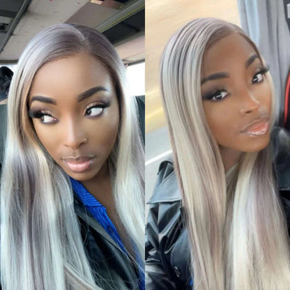 13x4 Lace Front Wig Highlight Brown Synthetic Lace Wigs for Women Pre Plucked 24 Inch Straight Lace Frontal Wigs Blonde Daily