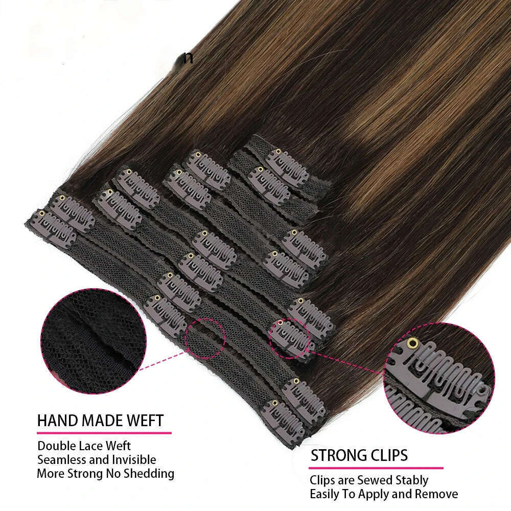 18 Clips In Hair Extensions 2/6/2 Colored Brazilian Straight 100% Human Hair 8 Pieces 16-26 Inches Hair Extensions for Women