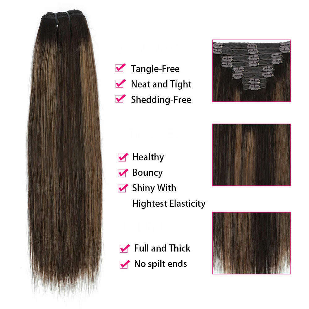 18 Clips In Hair Extensions 2/6/2 Colored Brazilian Straight 100% Human Hair 8 Pieces 16-26 Inches Hair Extensions for Women