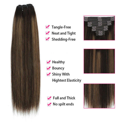18 Clips In Hair Extensions 2/6/2 Colored Brazilian Straight 100% Human Hair 8 Pieces 16-26 Inches Hair Extensions for Women