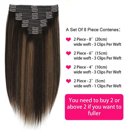 18 Clips In Hair Extensions 2/6/2 Colored Brazilian Straight 100% Human Hair 8 Pieces 16-26 Inches Hair Extensions for Women