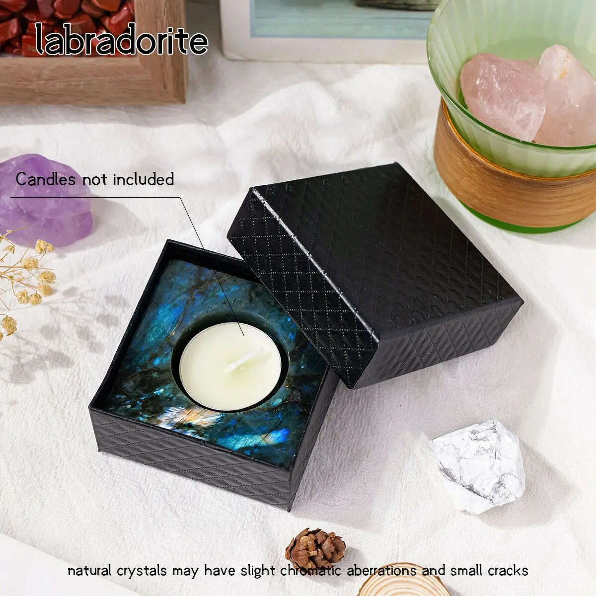 1pc Natural Crystal Raw Stone Square Rose Quartz Rough Candlestick Clear Quartz Smokeless Candle Home Decoration