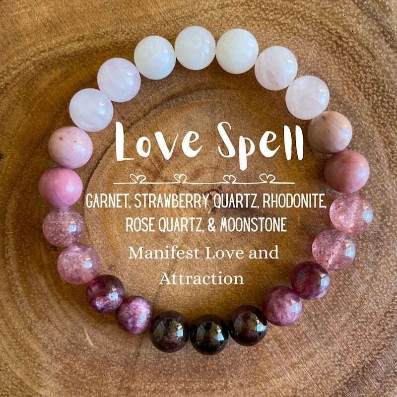1pc/Love Spell Bracelet Symbol of Love and Attraction Rose Quartz Rhodonite Moonstone Stress Relief Bracelet Women’s Healing Jew